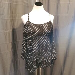 Patrons Of Peace Black Floral and Lace Women's Babydoll Top SZ MD